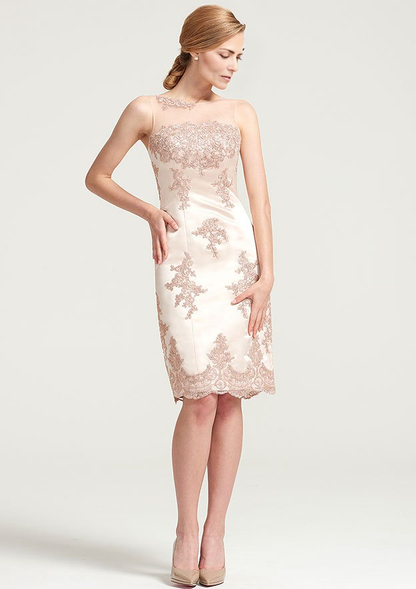 Bateau Sleeveless Knee-Length Satin Mother of the Bride Dress With Shoulder Flower Appliqued