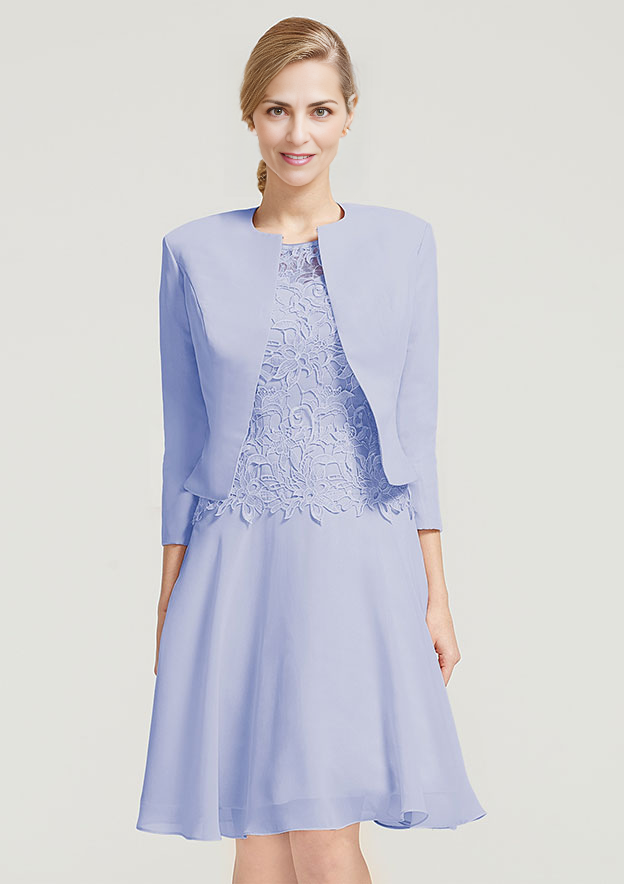 A-line Knee-Length Chiffon Lace Mother of the Bride Dress With Lace Jacket