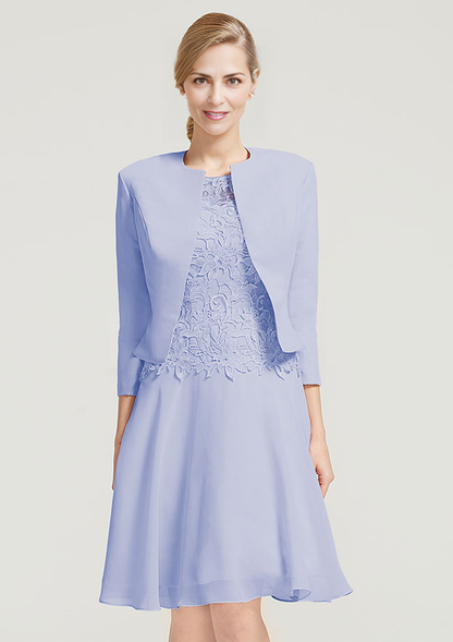 A-line Knee-Length Chiffon Lace Mother of the Bride Dress With Lace Jacket