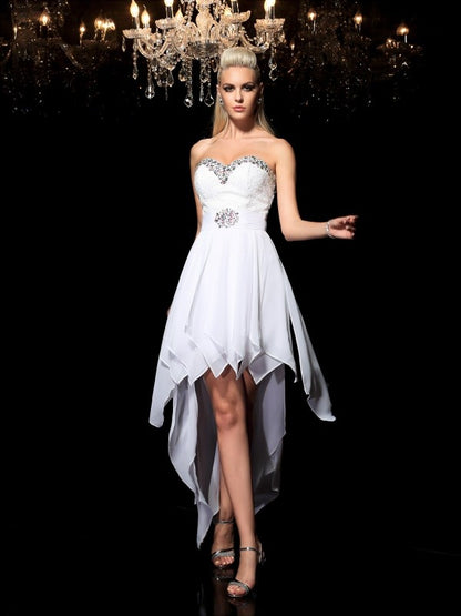 A-Line/Princess Sweetheart Beading Sleeveless High Low Chiffon Cocktail Dresses