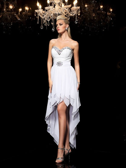 A-Line/Princess Sweetheart Beading Sleeveless High Low Chiffon Cocktail Dresses