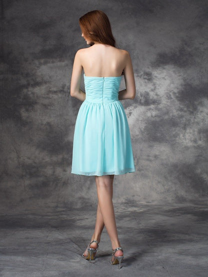 A-line/Princess Sweetheart Ruffles Sleeveless Short Chiffon Bridesmaid Dresses