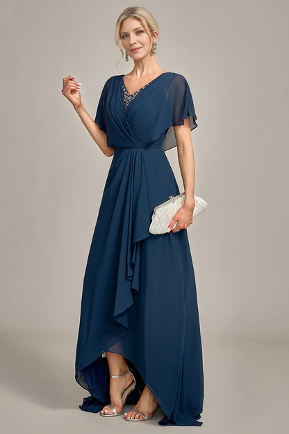 A-Line Asymmetrical Sequins Chiffon Mother of the Bride Dress With Beading