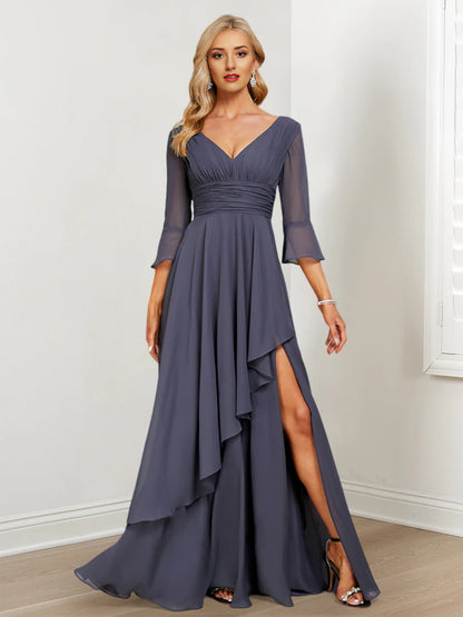 A-Line V-Neck Asymmetrical Mother Of The Bride Dresses With Ruffles