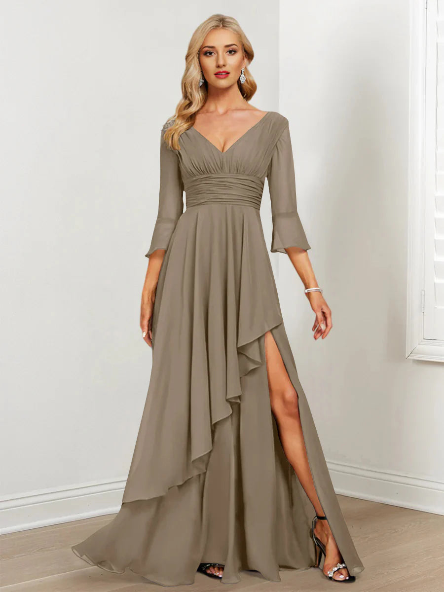 A-Line V-Neck Asymmetrical Mother Of The Bride Dresses With Ruffles