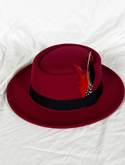 Hats Wool Acrylic Fedora Hat Formal Wedding Cocktail Royal Astcot Simple Retro With Feather Pure Color Headpiece Headwear