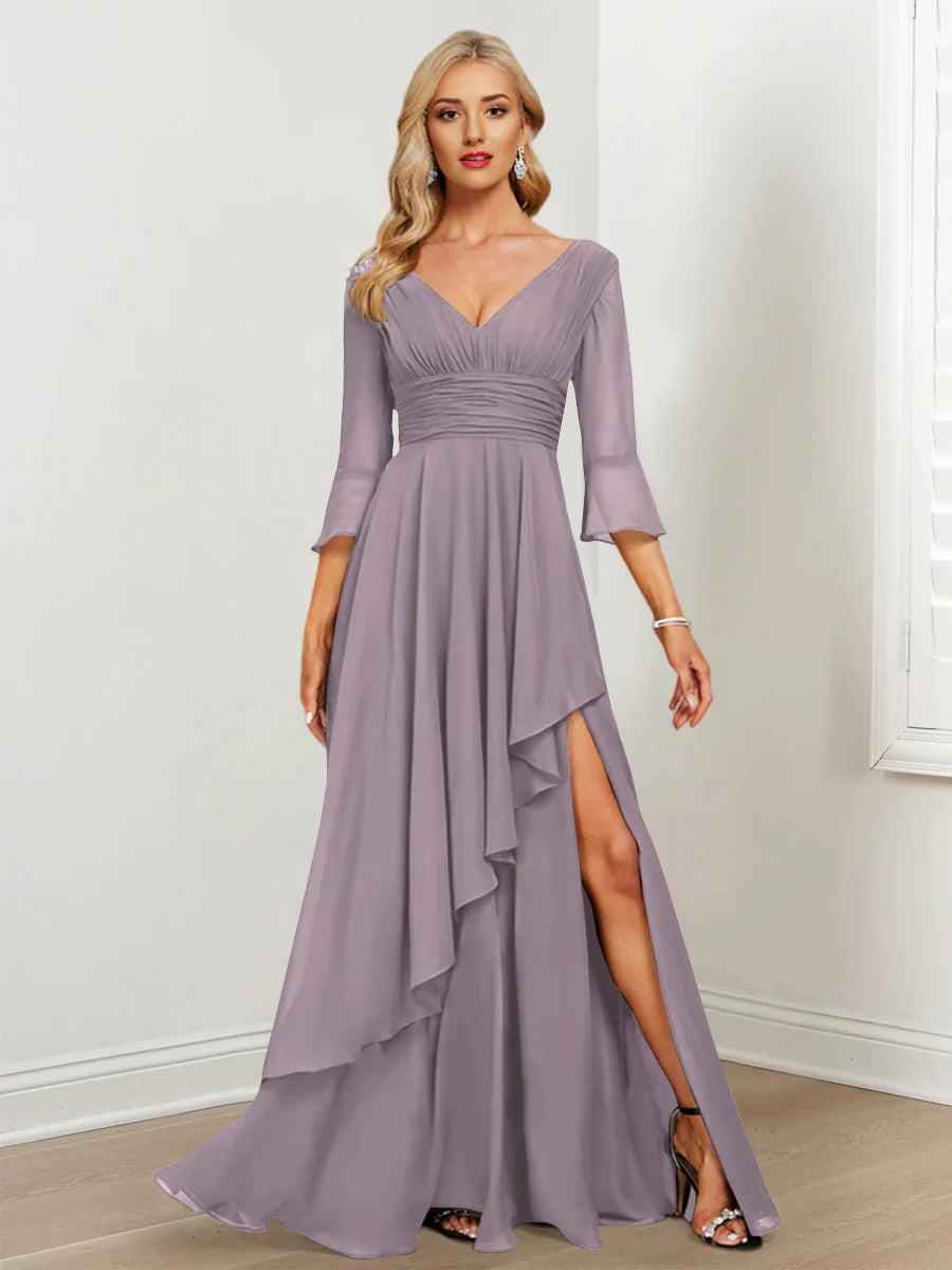 A-Line V-Neck Asymmetrical Mother Of The Bride Dresses With Ruffles