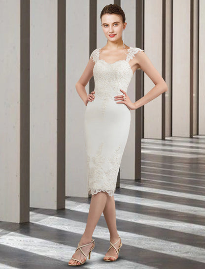 Sheath / Column Mother of the Bride Dress Jewel Neck Knee Length Chiffon Lace Sleeveless with Beading Appliques