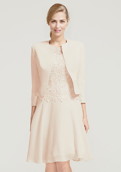 A-line Knee-Length Chiffon Lace Mother of the Bride Dress With Lace Jacket