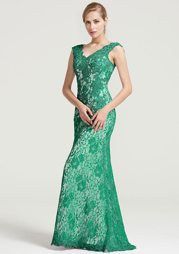 Sheath/Column V Neck Sleeveless Lace Mother of the Bride Dresses With Sequins Appliqued