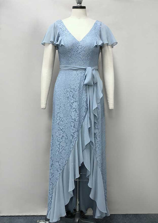 Chiffon Mother of the Bride Dress Asymmetrical With Ruffles Waistband