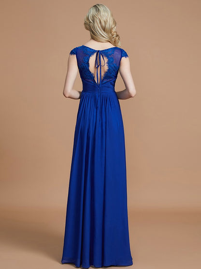 A-Line/Princess V-neck Sleeveless Ruched Floor-Length Chiffon Bridesmaid Dresses