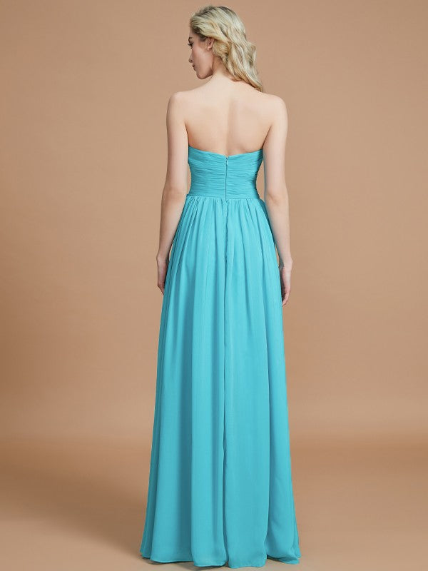 Empire Sweetheart Sleeveless Ruched Floor-Length Chiffon Bridesmaid Dresses