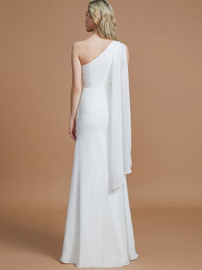 Sheath/Column One-Shoulder Sleeveless Floor-Length Chiffon Bridesmaid Dresses