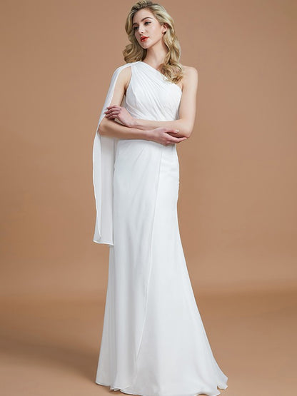 Sheath/Column One-Shoulder Sleeveless Floor-Length Chiffon Bridesmaid Dresses