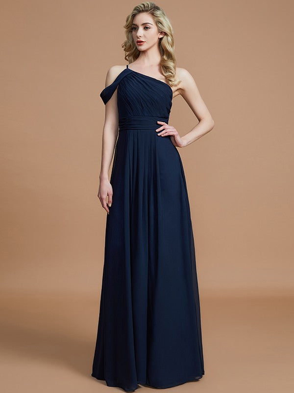 A-Line/Princess One-Shoulder Floor-Length Chiffon Sleeveless Bridesmaid Dresses