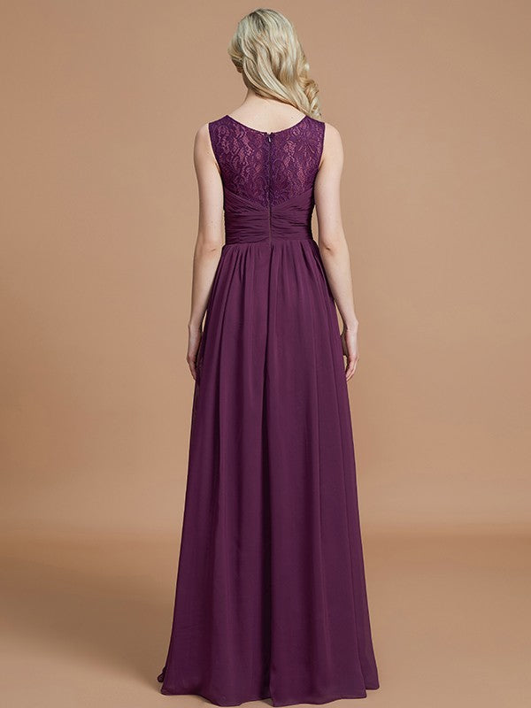 A-Line/Princess Sleeveless V-neck Floor-Length Chiffon Bridesmaid Dresses