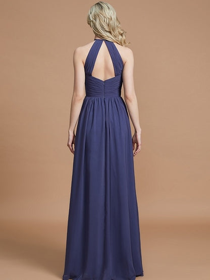 A-Line/Princess Scoop Chiffon Sleeveless Floor-Length Bridesmaid Dresses