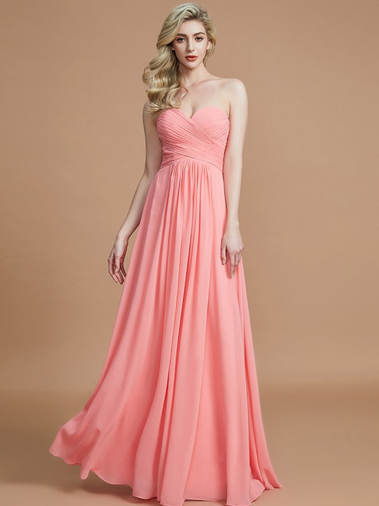 A-Line/Princess Sweetheart Sleeveless Floor-Length Chiffon Bridesmaid Dresses