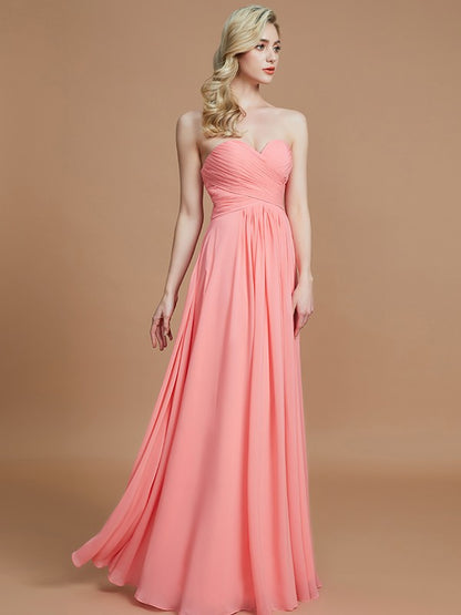 A-Line/Princess Sweetheart Sleeveless Floor-Length Chiffon Bridesmaid Dresses