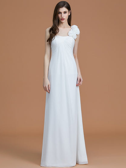 A-Line/Princess One-Shoulder Sleeveless Floor-Length Hand-Made Flower Chiffon Bridesmaid Dresses