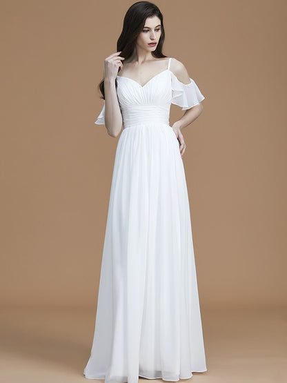 A-Line/Princess Spaghetti Straps Sleeveless Floor-Length Ruffles Chiffon Bridesmaid Dresses