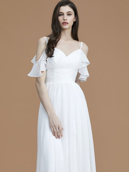 A-Line/Princess Spaghetti Straps Sleeveless Floor-Length Ruffles Chiffon Bridesmaid Dresses