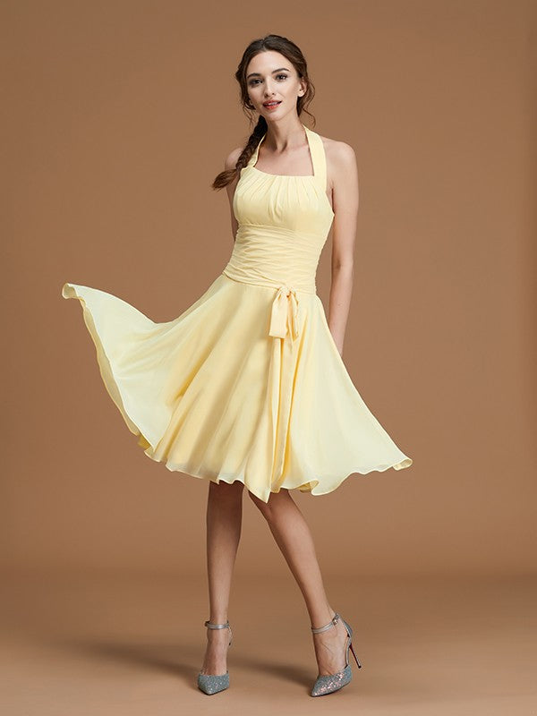 A-Line/Princess Halter Sleeveless Short/Mini Ruffles Chiffon Bridesmaid Dresses