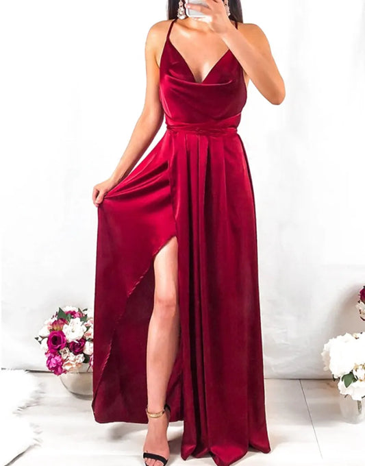 Sexy Spaghetti Straps Rose Bridesmaid Dress Long Party Dresses