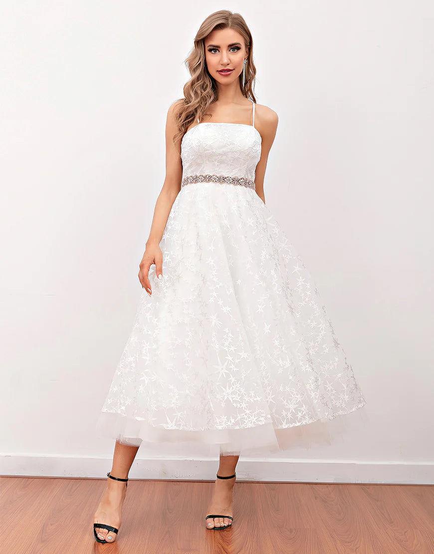 White Lace Midi Prom Dress