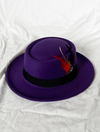 Hats Wool Acrylic Fedora Hat Formal Wedding Cocktail Royal Astcot Simple Retro With Feather Pure Color Headpiece Headwear