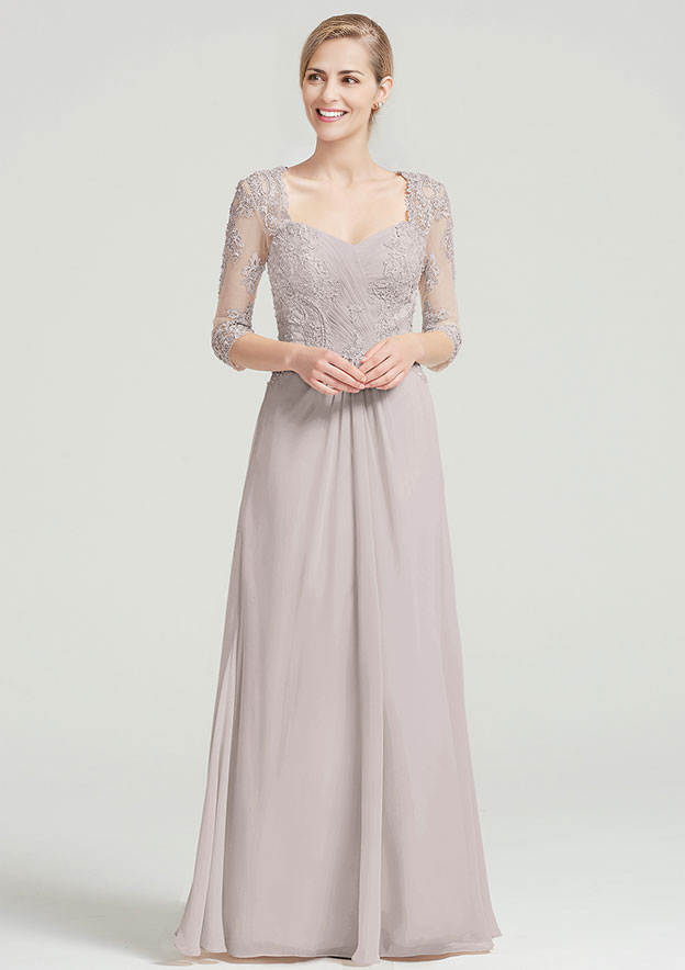 A-line/Princess Sweetheart  Long/Floor-Length Chiffon Dress With Pleated Appliqued