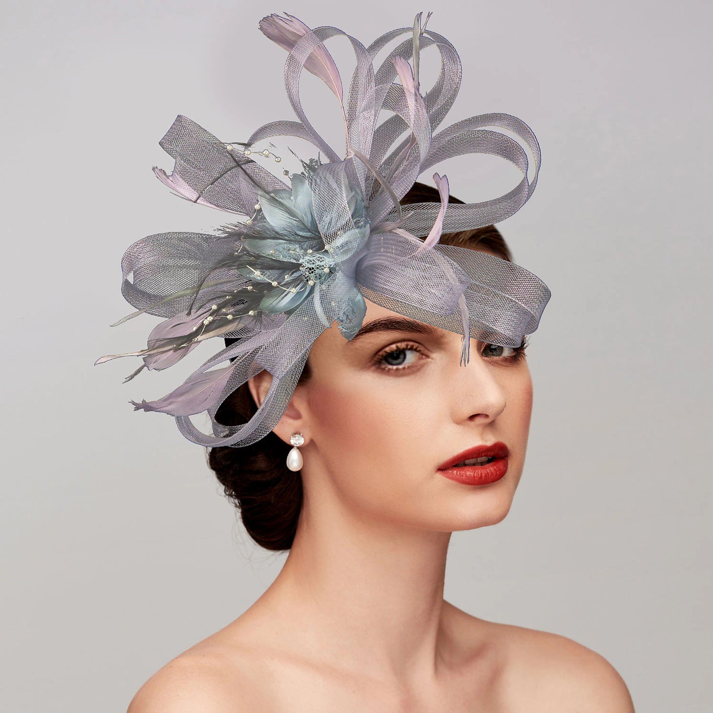 Fascinator Hats Net Mesh Headpiece Clip Headband with Feather Flower Floral Kentucky Derby Wedding Tea Party Horse Race Church Cocktail Vintage for Women