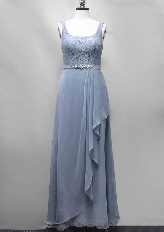 Chiffon Mother of the Bride Dress Sheath/Column Long Dress With Lace Ruffles