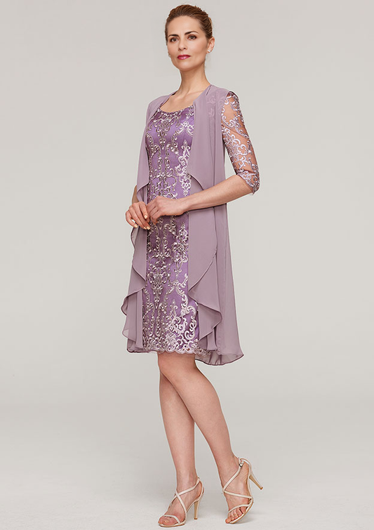 Bateau Half Sleeve Knee-Length Lace Mother of the Bride Dress With Jacket