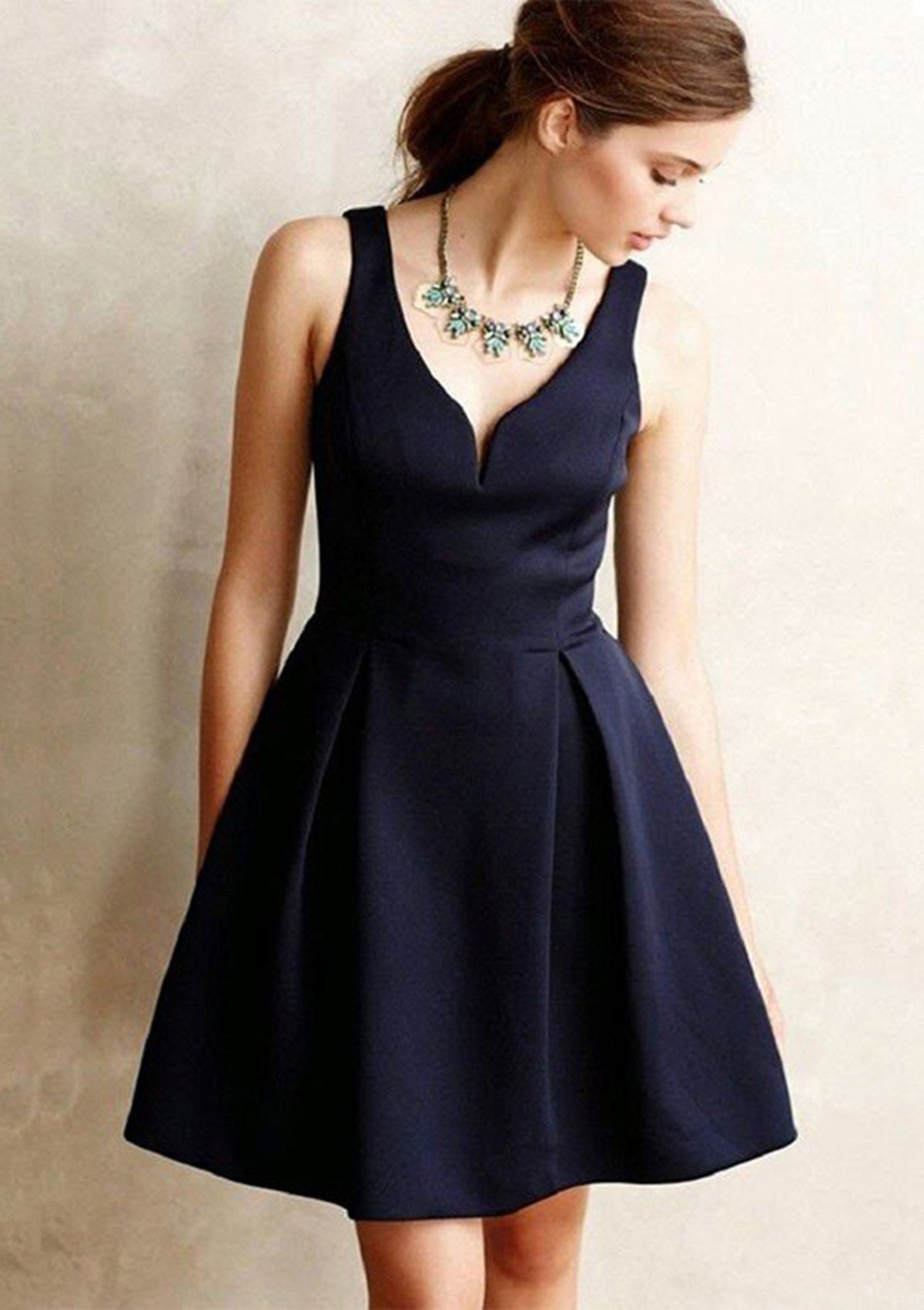 A-line V Neck Sleeveless Satin Homecoming Dress Cocktail Dresses