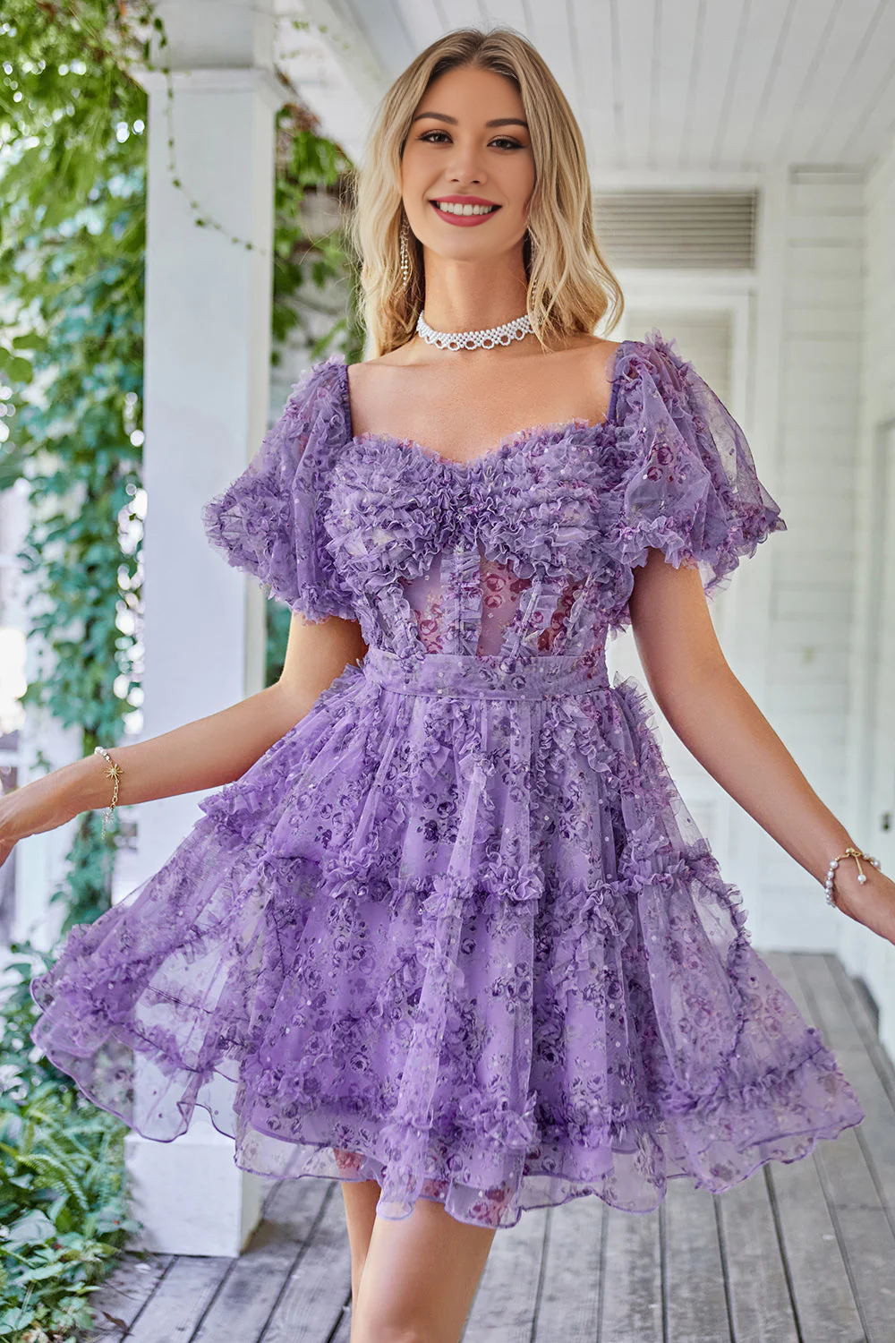 Beautiful A Line Off the Shoulder Fuchsia Tulle Short Homecoming Dress with Short Sleeves