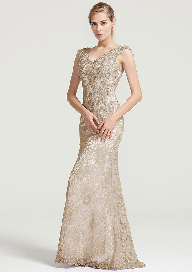 Sheath/Column V Neck Sleeveless Lace Mother of the Bride Dresses With Sequins Appliqued