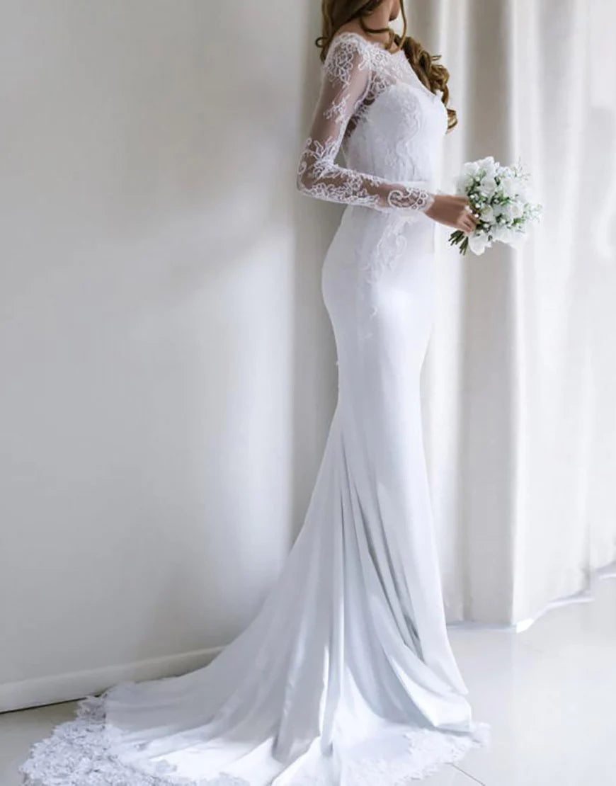 Long Sleeves Open Back Long Bridal Dress Wedding Dress