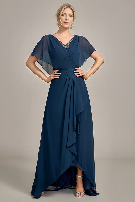 A-Line Asymmetrical Sequins Chiffon Mother of the Bride Dress With Beading