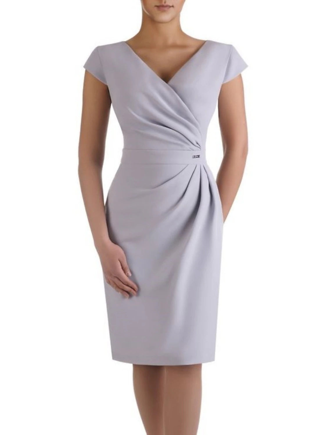 Mother of the Bride Dress Wedding Guest Elegant V Neck Knee Length Stretch Fabric with Ruched