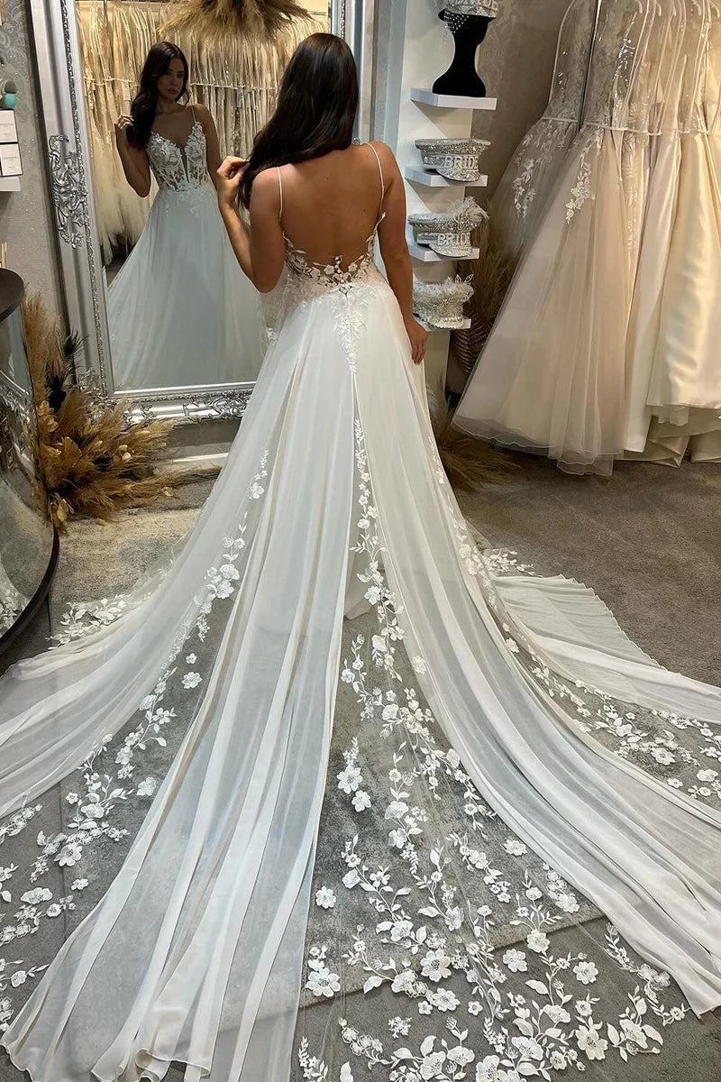 A-Line V Neck Chiffon Boho Wedding Dresses