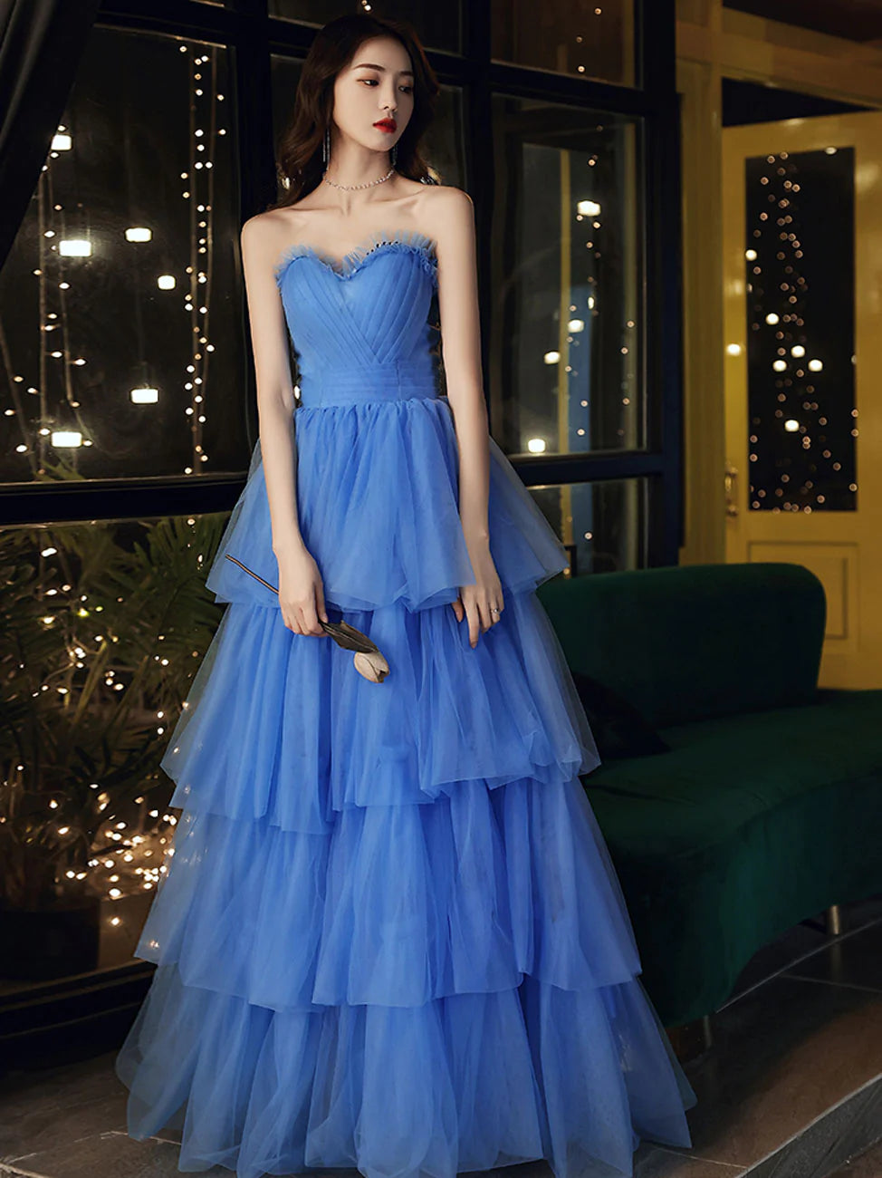 Blue Sweetheart Neck Sweet 16 Dress Ball Gown Long Prom Dress Graduation Dress