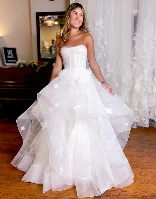 A-Line Floor Length Off The Shoulder Ruffles Wedding Dress