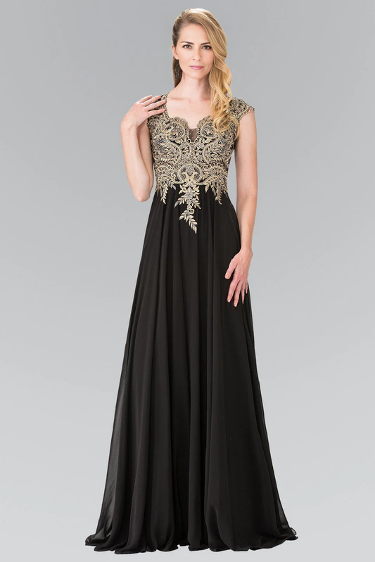 Long Sleeveless Dress with Gold Applique Mother of the Bride Dress