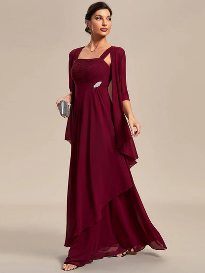 Two-Piece Square Neck Chiffon A-Line Mother of the Bride Dress