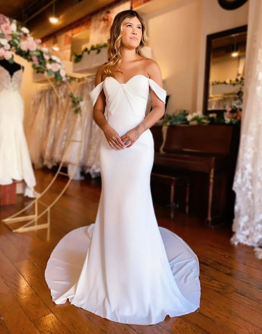 Elegant Mermaid Off The Shoulder Satin Wedding Dress