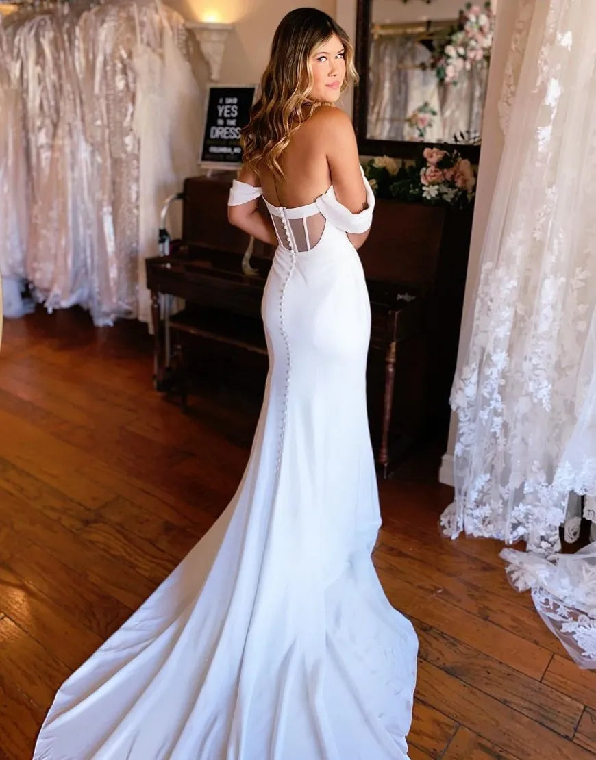 Elegant Mermaid Off The Shoulder Satin Wedding Dress