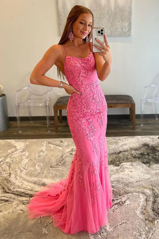 Mermaid Spaghetti Straps Lace Prom Dress