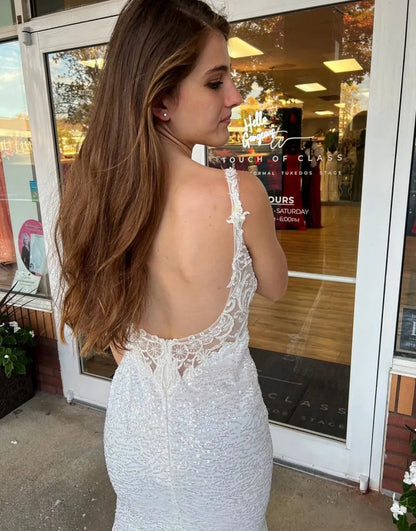 Gorgeous Mermaid Chapel Train Open Back Wedding Dress With Sequin